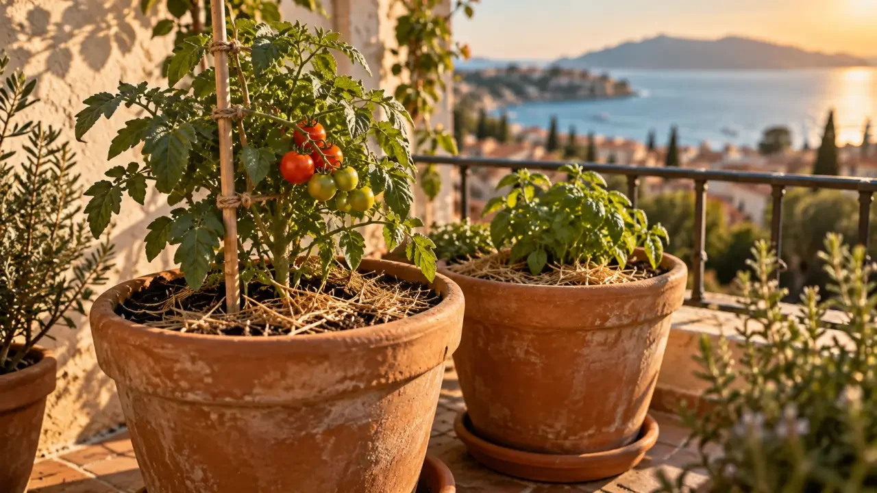 Illustration : Cultiver des tomates en pot demande surtout du soleil, un grand contenant et un arrosage régulier