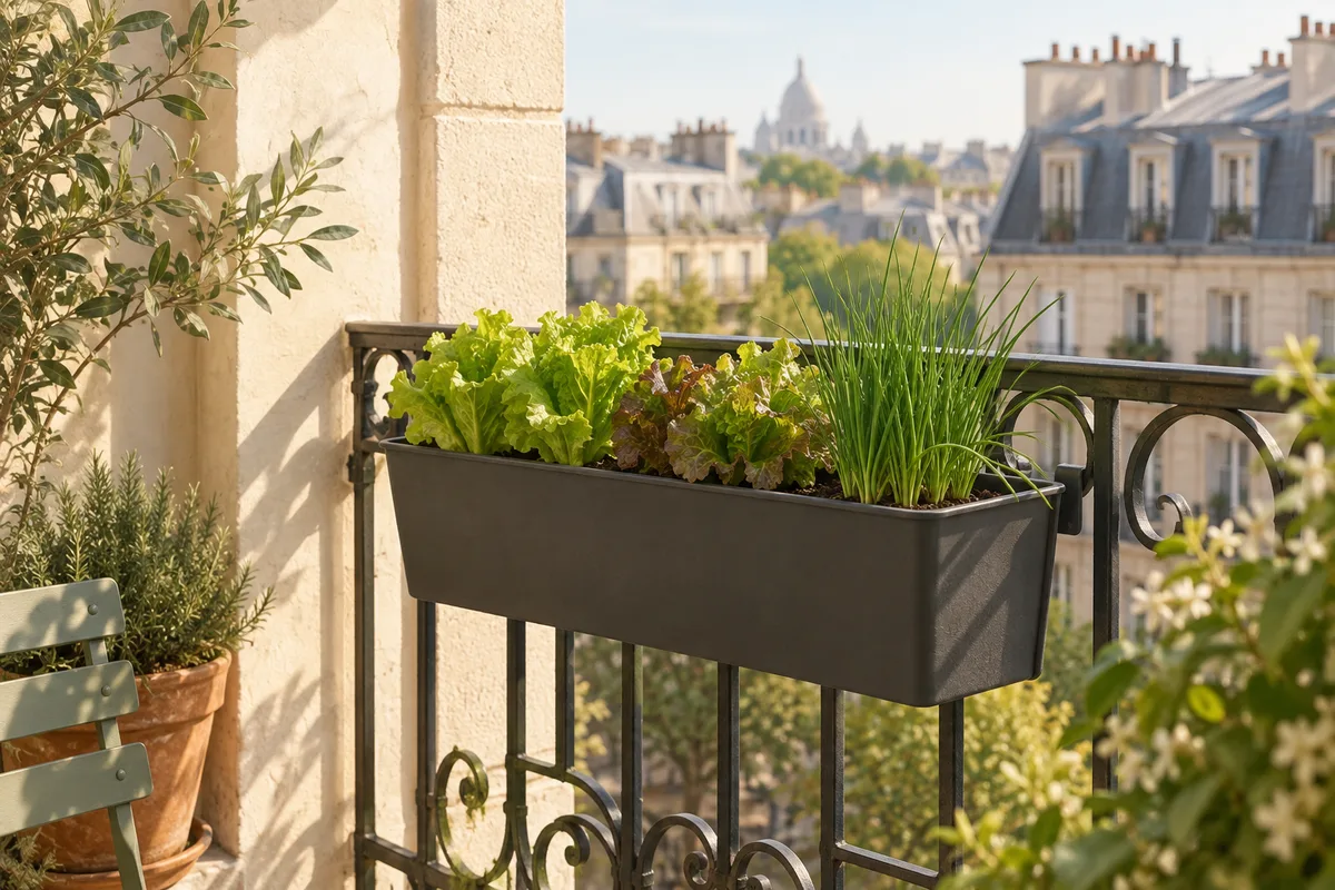 Illustration : Elho Barcelona 50 cm : une jardinière à fixer côté balcon