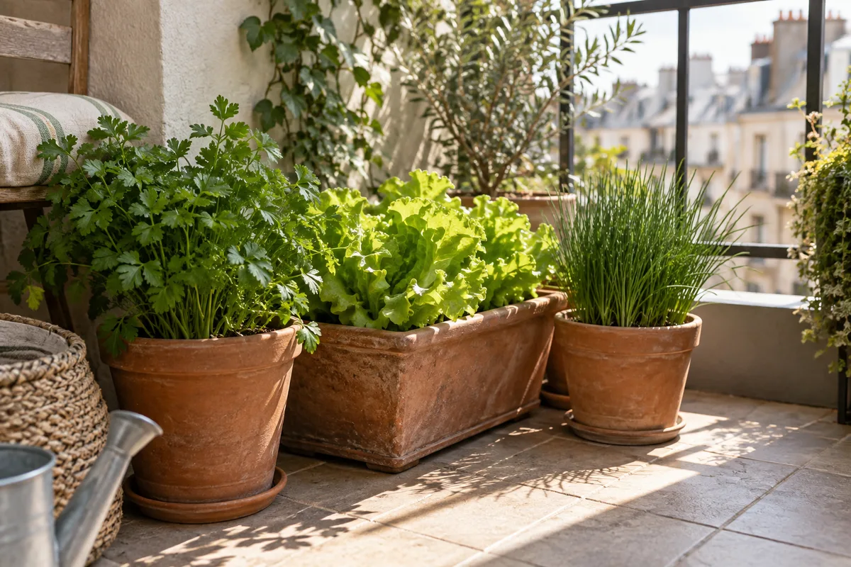 Illustration : Peu de soleil au balcon : que peut-on cultiver ?