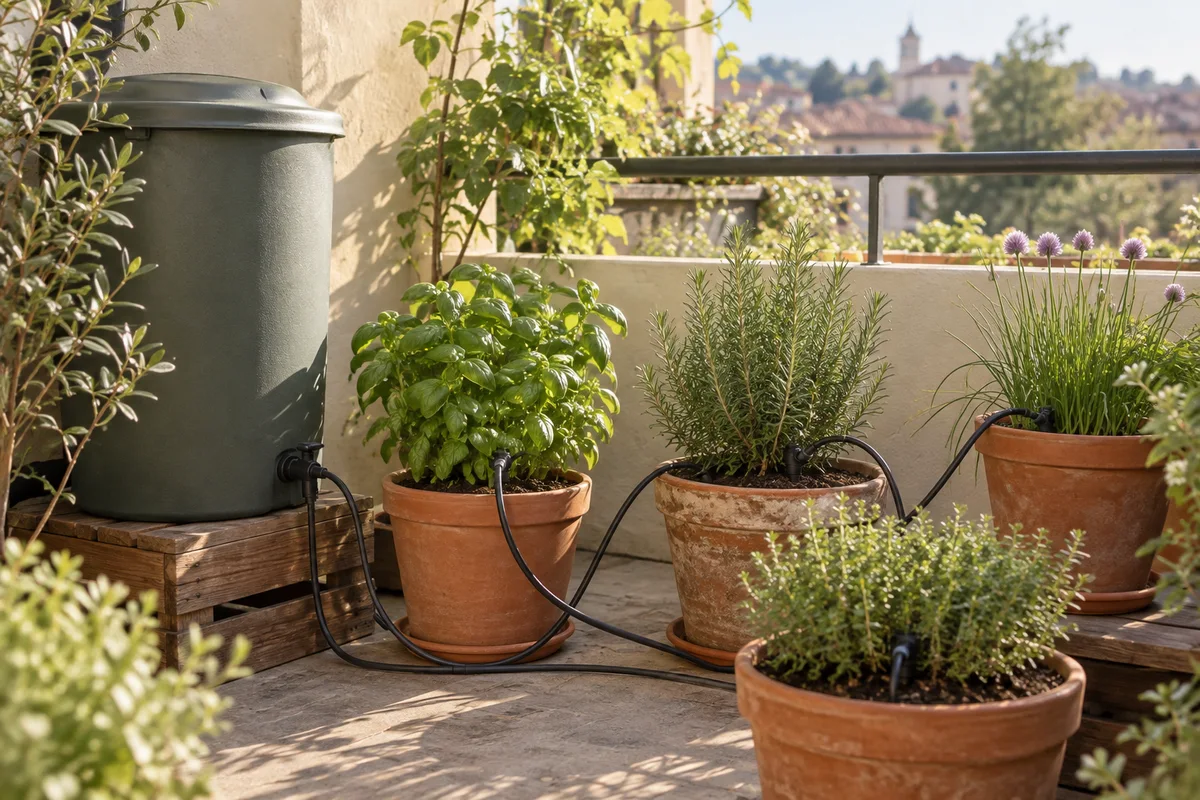 Illustration : Arroser son balcon sans robinet, même pendant une absence