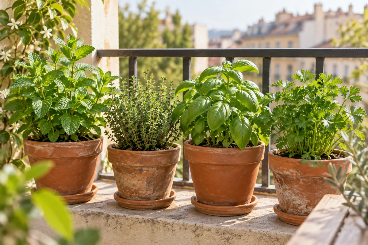 Illustration : Aromatiques en pots : lesquelles installer ensemble ?